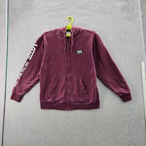 Vans Men Hoodie M Red Activewear Logo Drawstring Long Sleeve Full Zip
